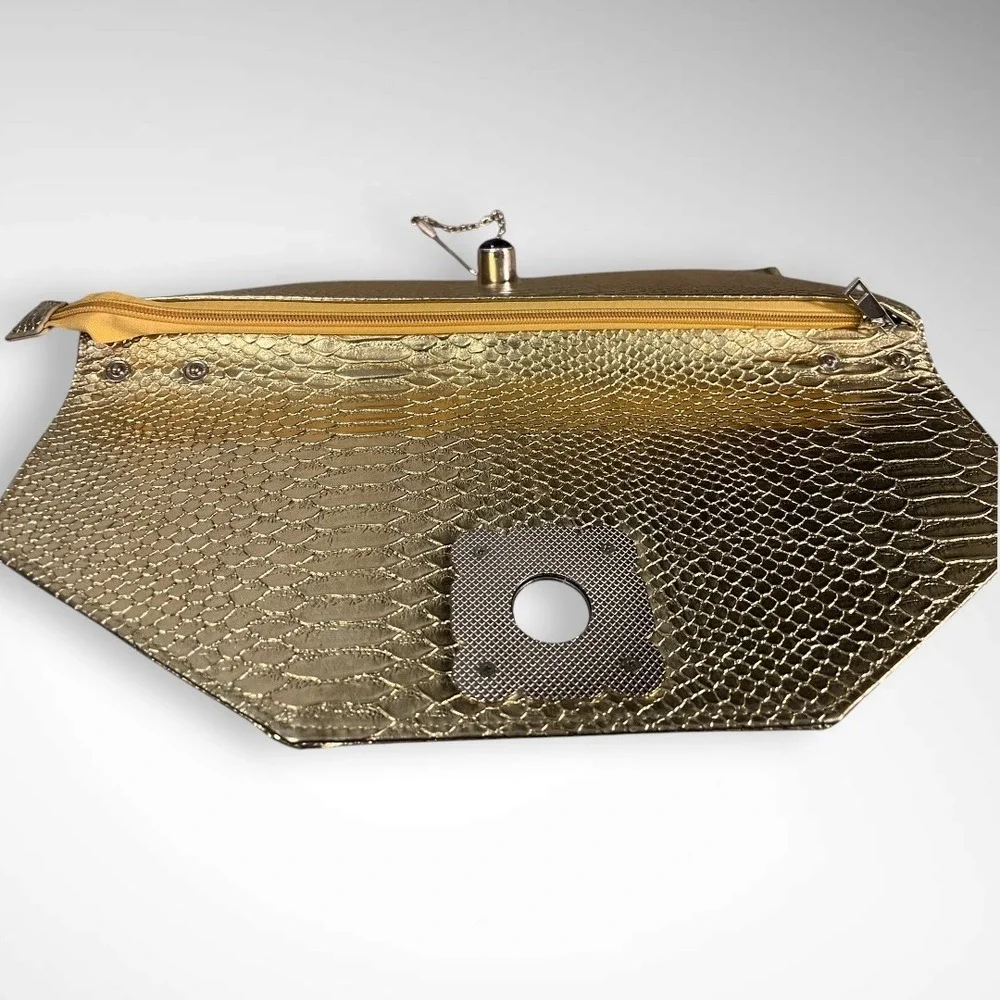 NILA ANTHONY Metallic Gold Large Clutch With Detachable‎ Strap | EUC